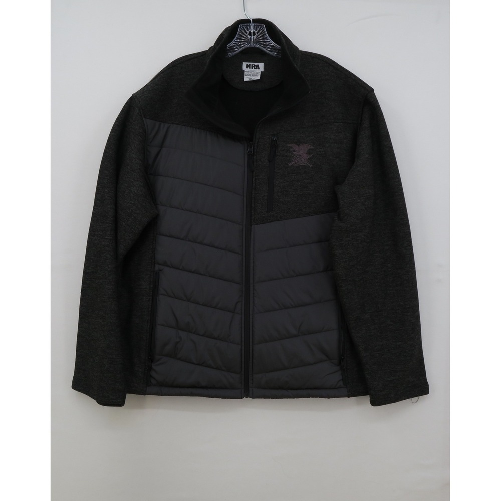 NRA Mens 3XL Hybrid Puffer Jacket Gray Heathered Knit Full Zip Quilted Coat